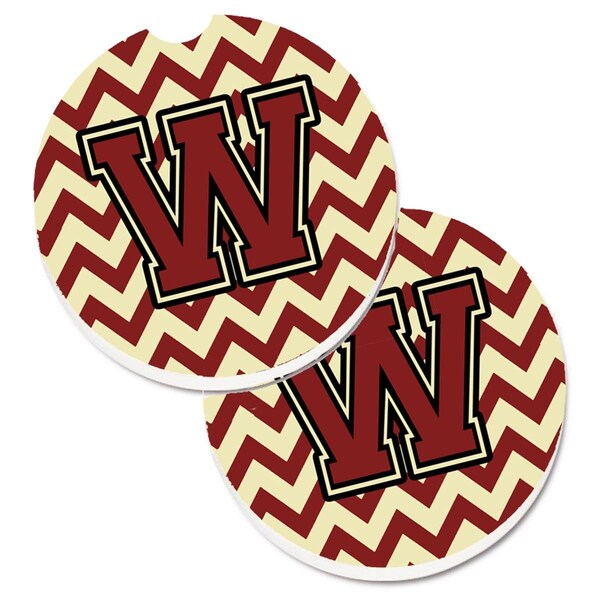 Carolines Treasures Letter W Chevron Maroon and Gold Set of 2 Cup Holder Car Coaster CJ1061-WCARC - main